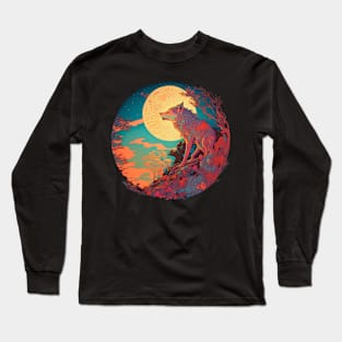 A Lone Wolf and the Full Moon Long Sleeve T-Shirt